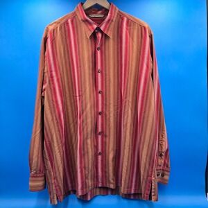 Tommy Bahama Mens XL 100% Silk Long Sleeve Striped‎ Shirt Red Burgundy T32220